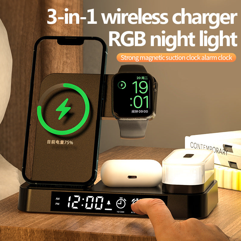 3 in 1 Wireless Charger Station with Alarm Clock - ZENSE DEAL