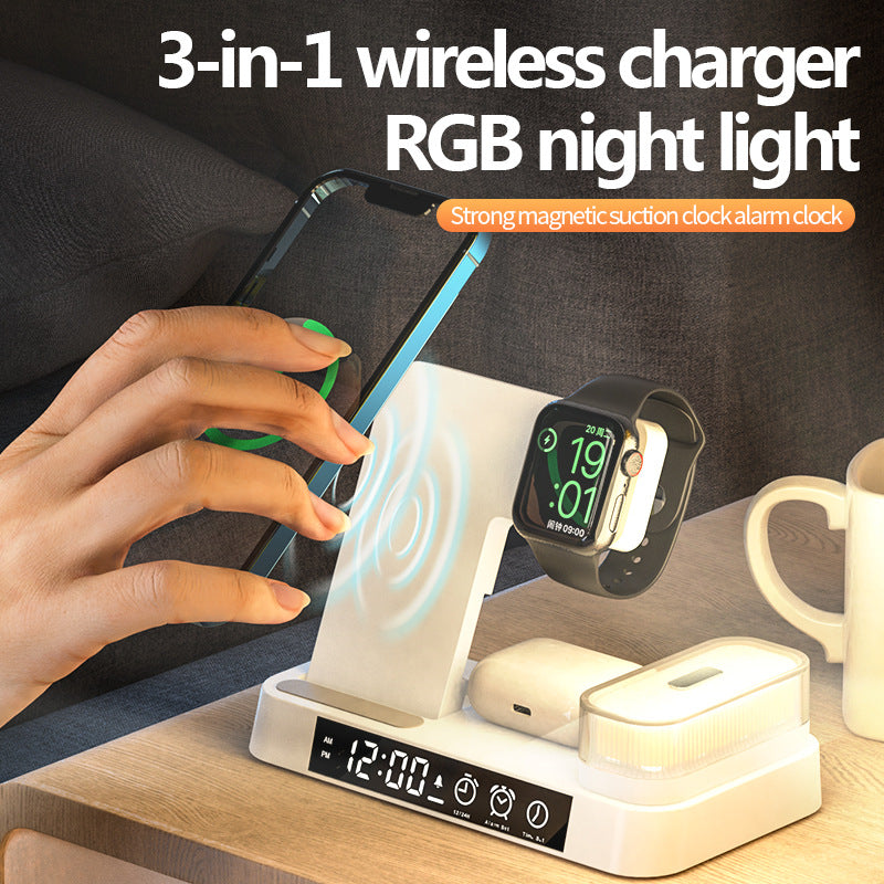 3 in 1 Wireless Charger Station with Alarm Clock - ZENSE DEAL