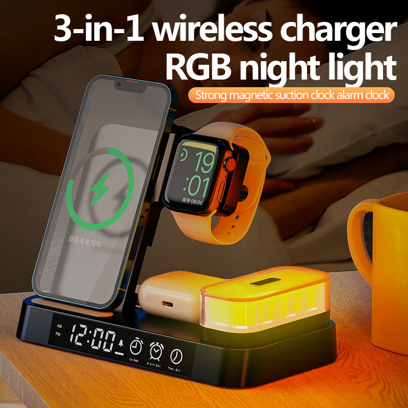 3 in 1 Wireless Charger Station with Alarm Clock - ZENSE DEAL