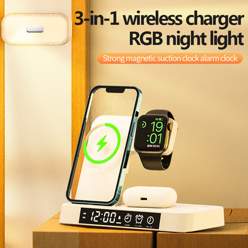 3 in 1 Wireless Charger Station with Alarm Clock - ZENSE DEAL